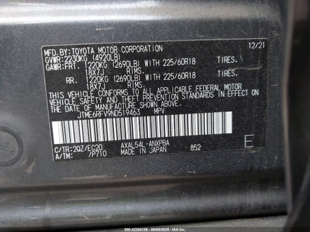 JTME6RFV9ND519463 Toyota a25a-fxs, 3nm+4nm(li)