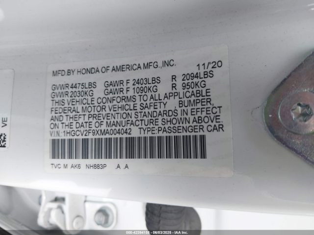 2021 HONDA ACCORD 1HGCV2F9XMA004042 Photo 8