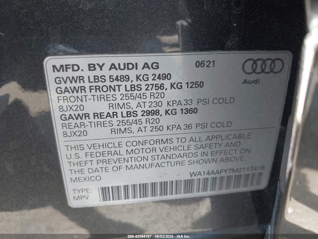 WA14AAFY7M2117418 Audi 2021