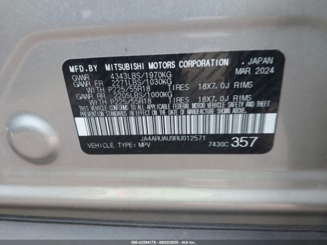 JA4ARUAU9RU012571 Mitsubishi Outlander Sport 2.0 Es Awc/2.0 Le Awc/2.0 Ralliart Awc/2.0 S Awc/2.0 Se Awc/2.0 Trail Edition Awc
