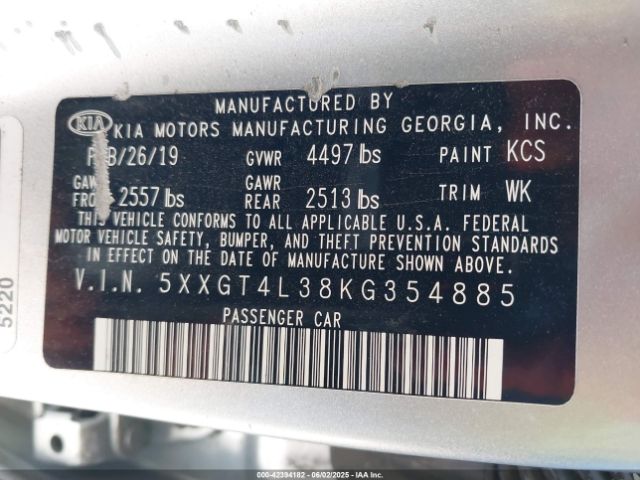 2019 KIA OPTIMA 5XXGT4L38KG354885 Photo 8