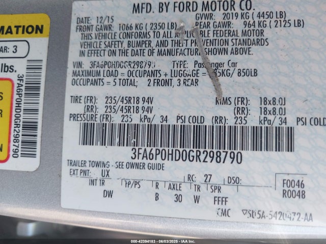 Ford FUSION SE 2016 3FA6P0HD0GR298790 Image 9