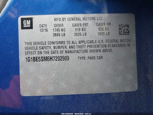 1G1BE5SM6H7202909 Chevrolet Cruze Lt Auto