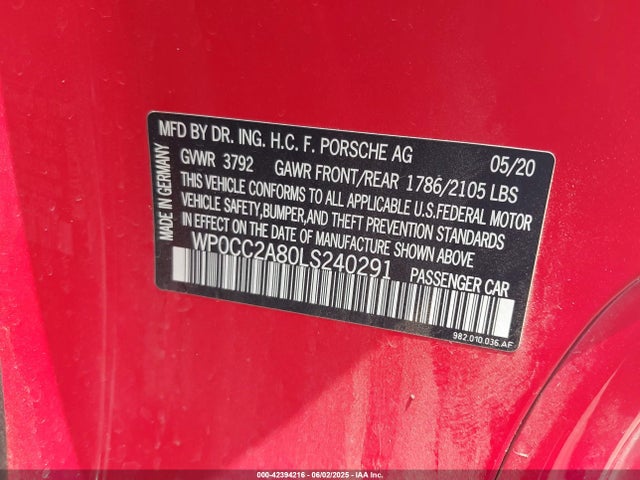 WP0CC2A80LS240291 Porsche 718 Spyder