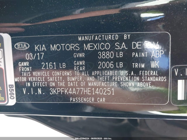 3KPFK4A77HE140251 KIA FORTE LX