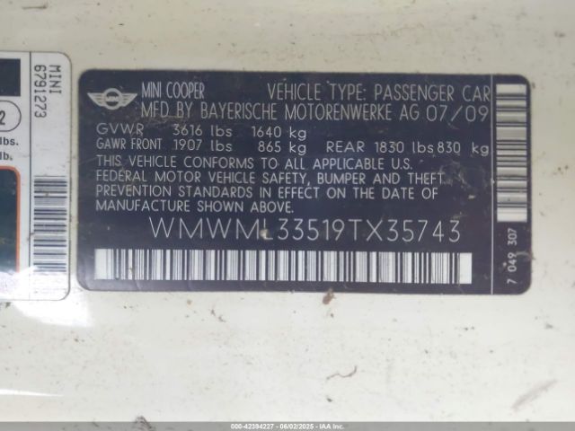 2009 MINI COOPER WMWML33519TX35743 Photo 8