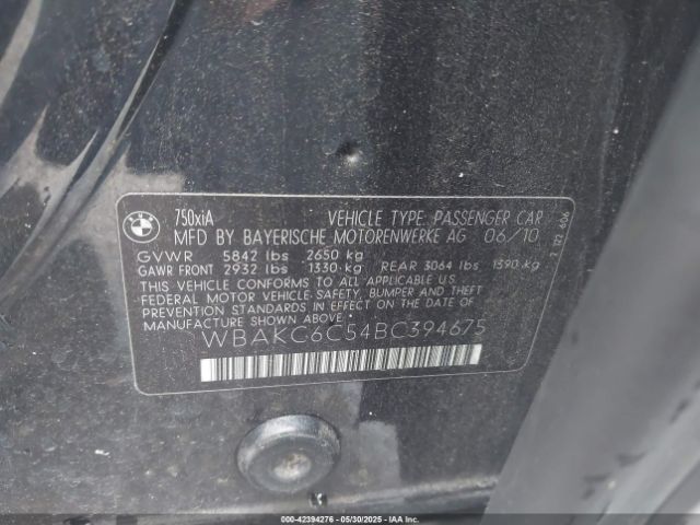 2011 BMW 750I WBAKC6C54BC394675 Photo 8