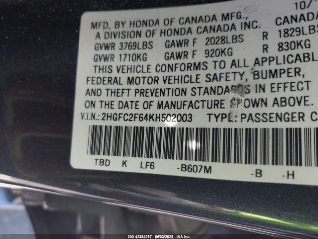 2HGFC2F64KH502003 Honda Civic Lx