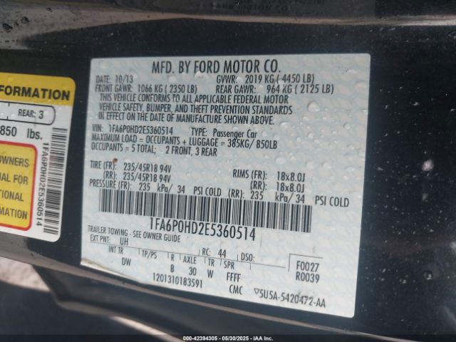 1FA6P0HD2E5360514 Ford FUSION SE