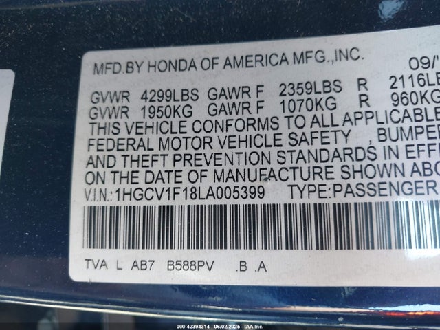 1HGCV1F18LA005399 Honda l15be