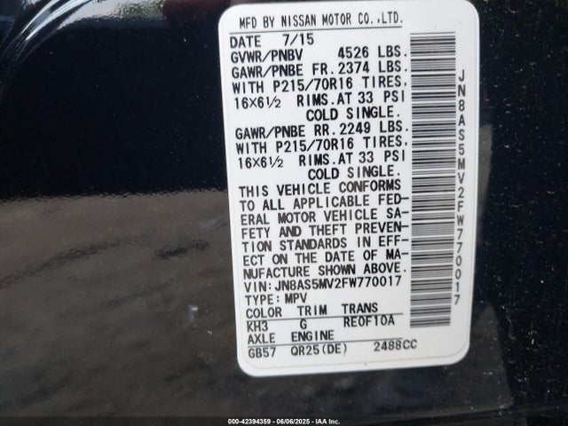 Nissan 2015 2015 JN8AS5MV2FW770017 Image 9