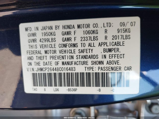 Продаж на аукціоні авто 2008 Honda Accord 2.4 Lx-p, vin: JHMCP26448C016483, номер лоту: 42394372