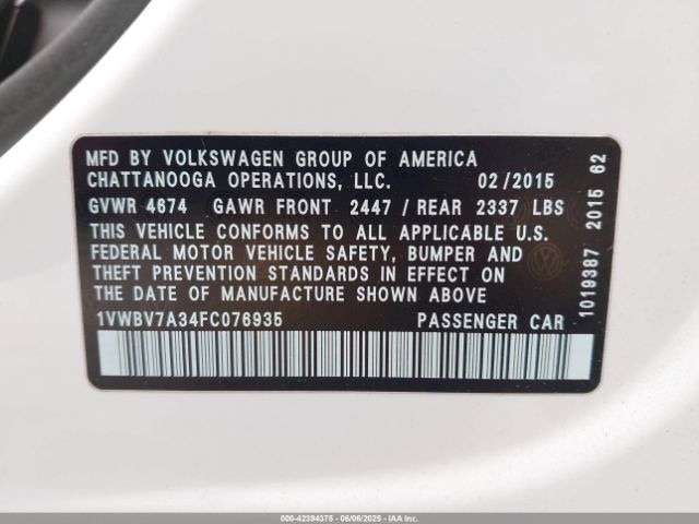 1VWBV7A34FC076935 Volkswagen Passat 2.0l Tdi Se