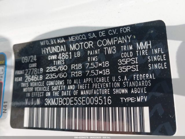 3KMJBCDE5SE009516 Hyundai TUCSON SEL