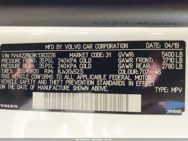 2019 VOLVO XC60 YV4A22RK8K1383226 Photo 8