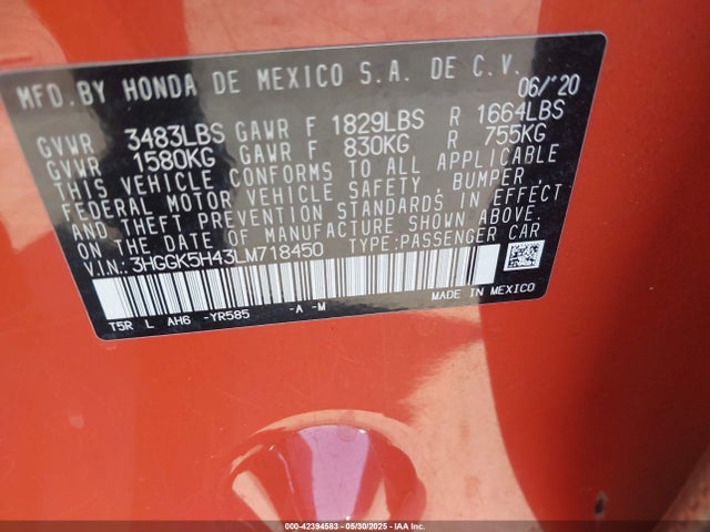 3HGGK5H43LM718450 Honda l15b1