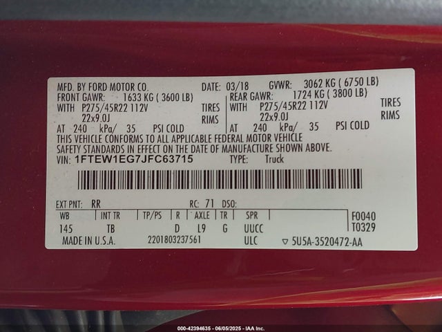 1FTEW1EG7JFC63715 Ford 3.5l gtdi