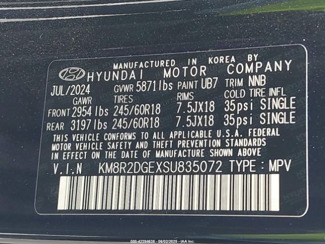 KM8R2DGEXSU835072 Hyundai Palisade Sel