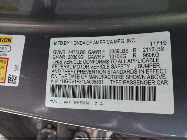 1HGCV1F31LA035801 Honda l15be