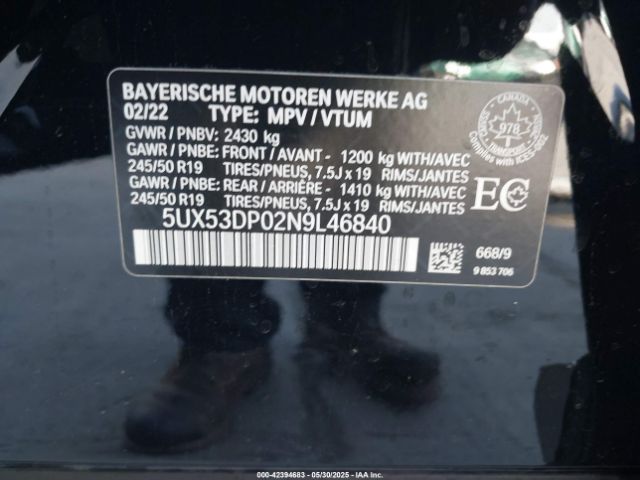 2022 BMW X3 5UX53DP02N9L46840 Photo 8