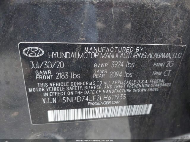 5NPD74LF2LH611935 Hyundai mpi nu
