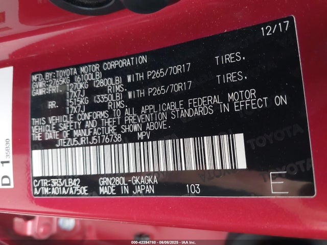 JTEZU5JR1J5176738 Toyota 1gr-fe