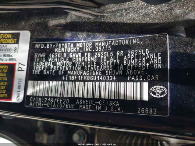 4T1BF1FK8GU140334 Toyota CAMRY SE