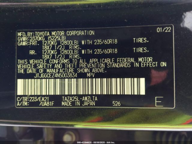 JTJGGCEZ4N5003834 Lexus Nx 350 Premium