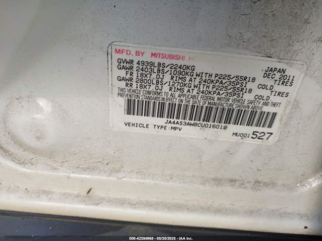2012 MITSUBISHI OUTLANDER JA4AS3AW8CU016019 Photo 8