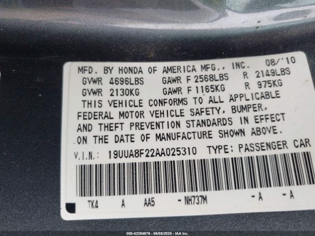 2010 ACURA TL 19UUA8F22AA025310 Photo 8