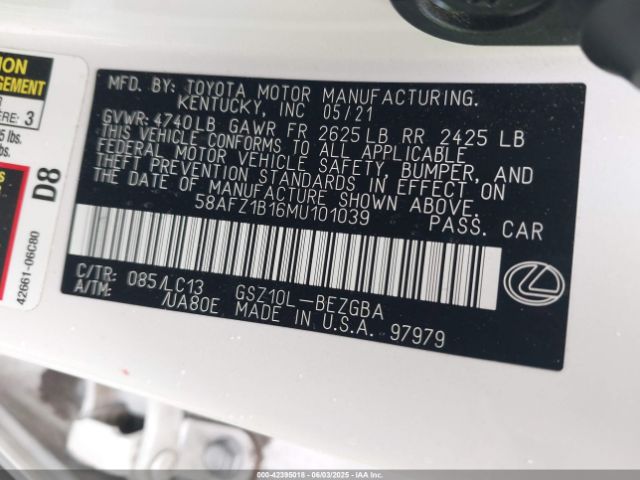 2021 LEXUS ES 350 58AFZ1B16MU101039 Photo 8