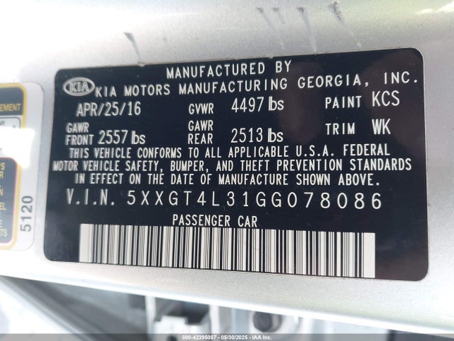 5XXGT4L31GG078086 KIA t-gdi theta ii