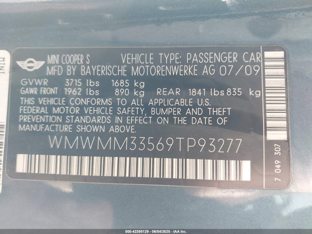 2009 MINI COOPER S CLUBMAN WMWMM33569TP93277 Photo 8