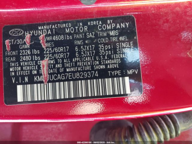 KM8JUCAG7EU829374 Hyundai gdi theta ii
