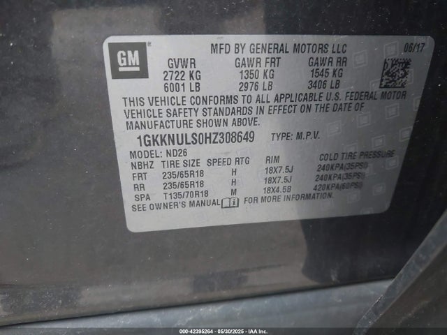 1GKKNULS0HZ308649 GMC lgx - di: direct injection, vvt: variable valve timing, alum, gen 2