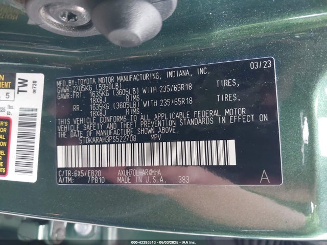 Toyota a25a-fxs, 5nm 2023 5TDKARAH3PS522708 Image 9