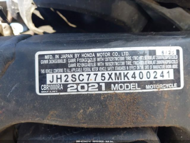 2021 HONDA CBR1000 JH2SC775XMK400241 Photo 9