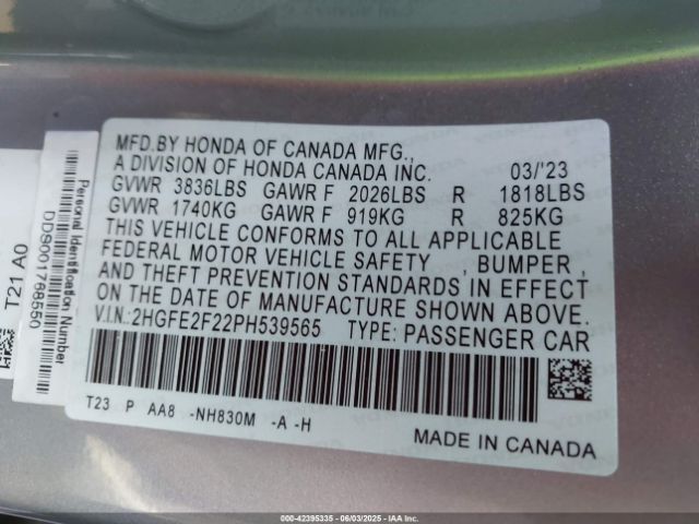 2HGFE2F22PH539565 Honda k20c2
