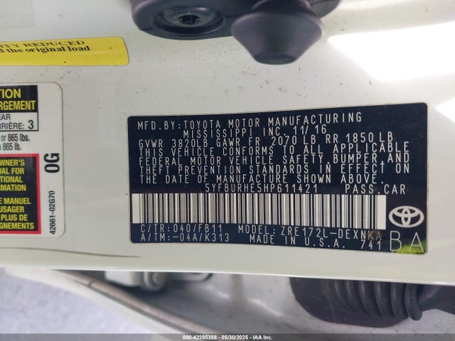 5YFBURHE5HP611421 Toyota COROLLA LE