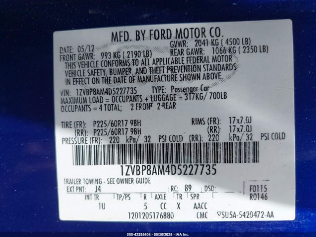 2013 FORD MUSTANG 1ZVBP8AM4D5227735 Photo 8