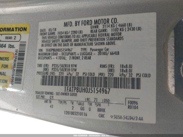 2018 FORD MUSTANG 1FATP8UH0J5154967 Photo 8