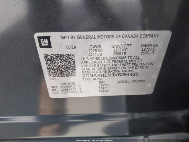 2GNAXHEV3K6294420 Chevrolet EQUINOX LS