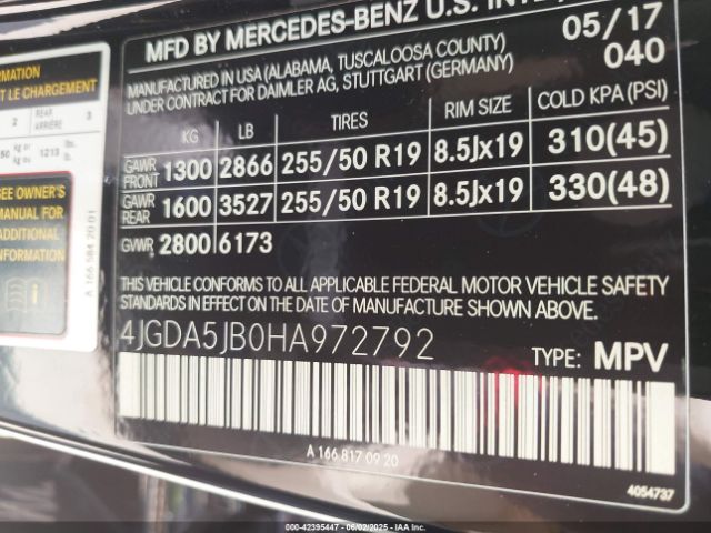 4JGDA5JB0HA972792 Mercedes-Benz m276
