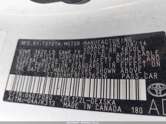2T1BURHE9EC226536 Toyota Corolla S Plus