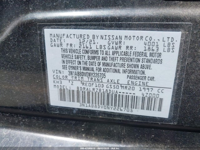 Nissan Sentra 2022 3N1AB8DV0NY226705 Image 9