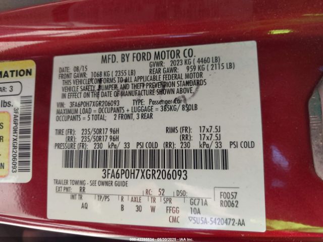 3FA6P0H7XGR206093 Ford FUSION SE