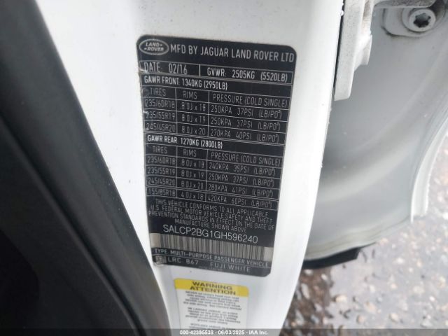SALCP2BG1GH596240 Land Rover Discovery Sport Se