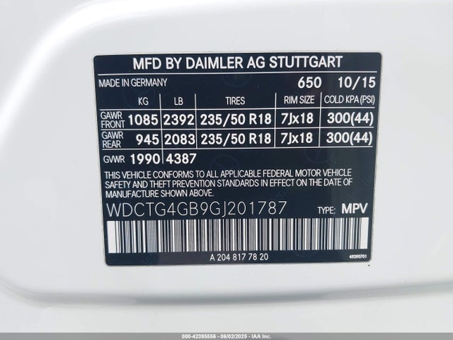 WDCTG4GB9GJ201787 Mercedes-Benz 270