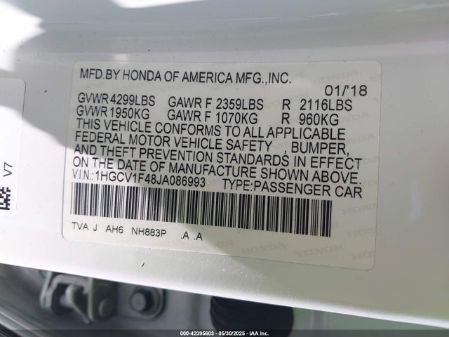 1HGCV1F48JA086993 Honda l15be