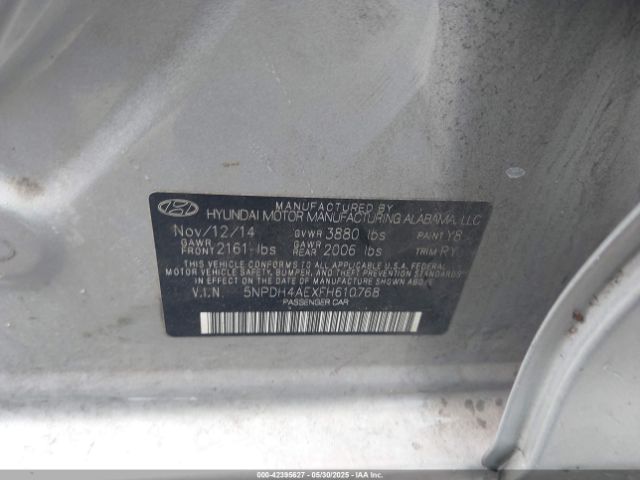 5NPDH4AEXFH610768 Hyundai ELANTRA SE